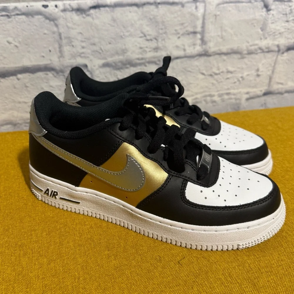 Nike Black and Gold Air Force 1 Sneakers, Size 5 (Youth) - Picture 3 of 12